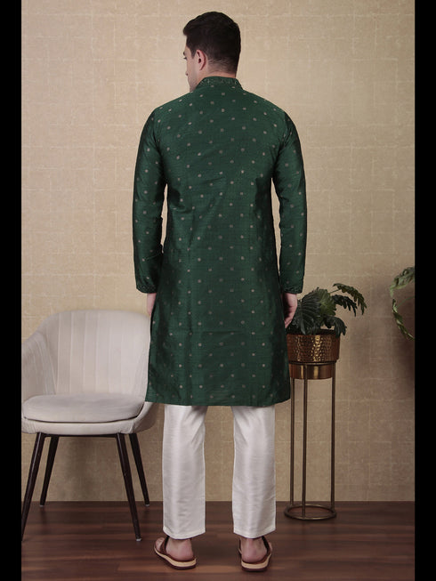 Green Kurta Jacquard Silk Payjama Closure View