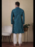 Teal Kurta Jacquard Silk Payjama Closure View