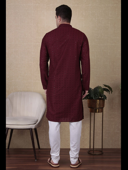 Maroon Kurta Cotton Payjama Closure View