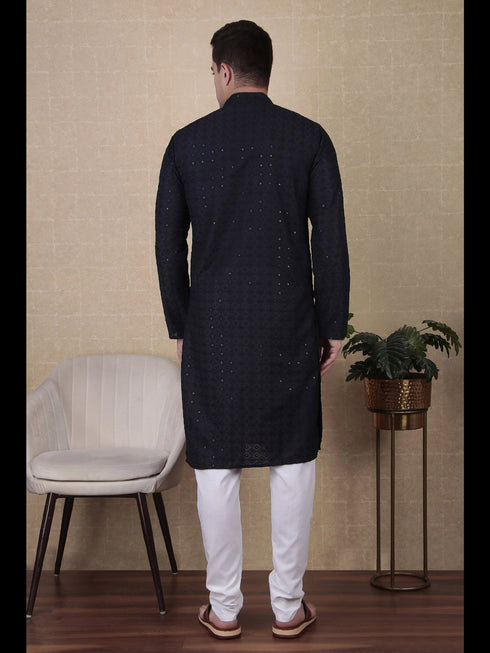 Nevy Blue Kurta Cotton Payjama Closure View