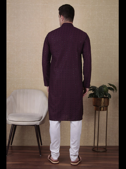 Wine Kurta Cotton Payjama Closure View