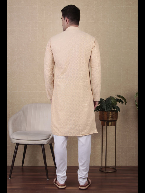 Cream Kurta Cotton Payjama Closure View
