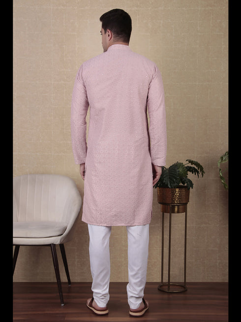 Pink Kurta Cotton Payjama Closure View
