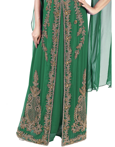 Modern Green Georgette Pearl Embroidery Kaftan