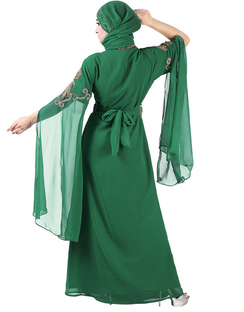 Modern Green Georgette Pearl Embroidery Kaftan