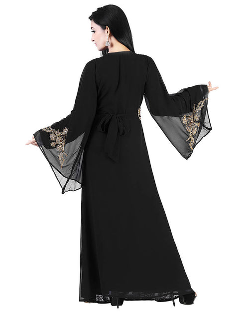 Islamic Black Georgette Pearl Embroidery Kaftan