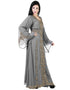 Arabic Grey Georgette Pearl Embroidery Kaftan