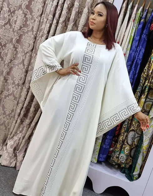 African Chic: Dashiki-inspired Silk Abaya Maxi with Beading, Long Sleeves, and Sexy Vibes for Elegant Party Wear