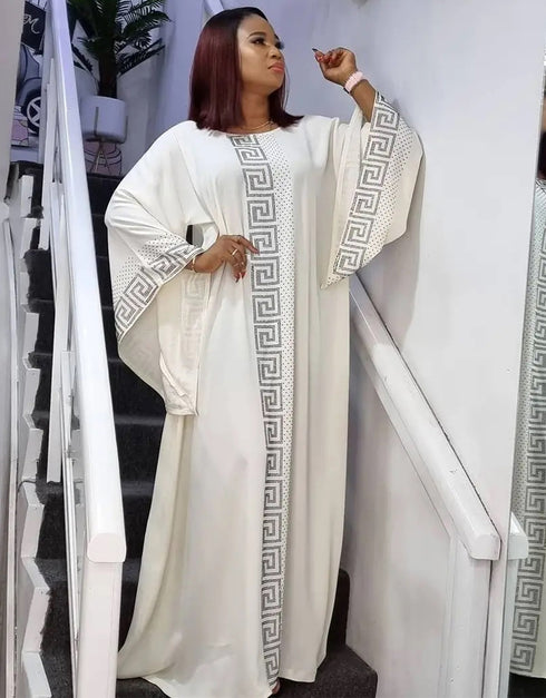 African Chic: Dashiki-inspired Silk Abaya Maxi with Beading, Long Sleeves, and Sexy Vibes for Elegant Party Wear