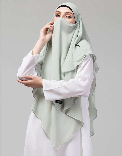 Trending Triangle tow layers tie at back Ready to wear Hijab cum Naqab