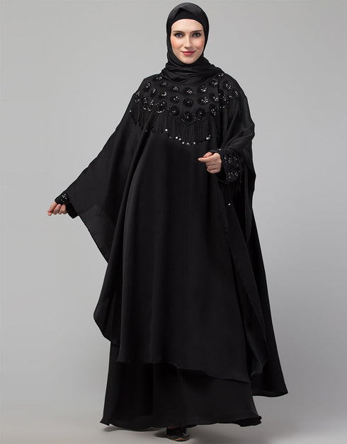 Arabic Beautiful Black Color embroidery Work Abaya