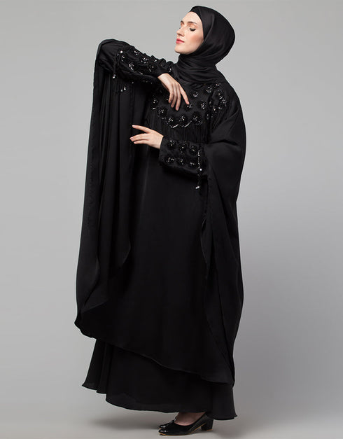 Arabic Beautiful Black Color embroidery Work Abaya