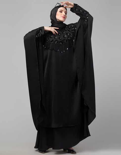 Arabic Beautiful Black Color embroidery Work Abaya