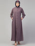 Arabic Abaya with a simple front-open design and cuffs for a stylish In Color Plum