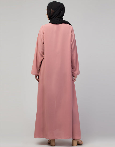 Modern Butterfly Kaftan with Self-Buttoned Cuffs and Open Front in Color Mauve Pink
