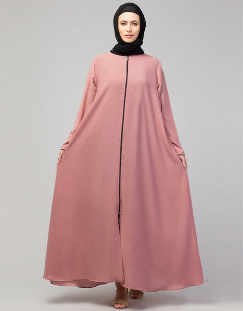 Modern Butterfly Kaftan with Self-Buttoned Cuffs and Open Front in Color Mauve Pink