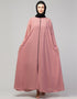 Modern Butterfly Kaftan with Self-Buttoned Cuffs and Open Front in Color Mauve Pink