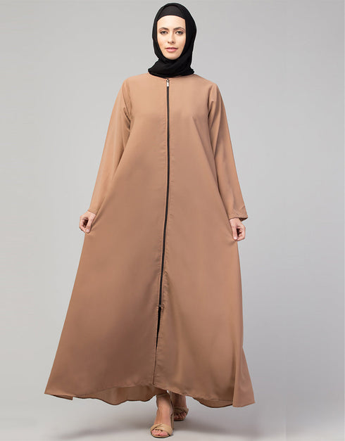 Dubai Basic Abaya with Front Zipper for Daily Wear in the Color Skin