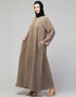 Muslim Front-Open Zip Abaya for Casual Wear In the Shade of Khaki