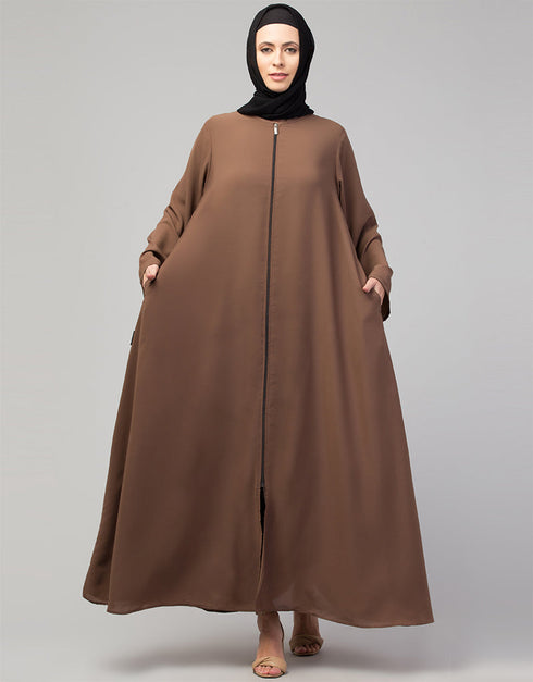 Modest Daily Abaya with Detachable Zipper In the Color Brown
