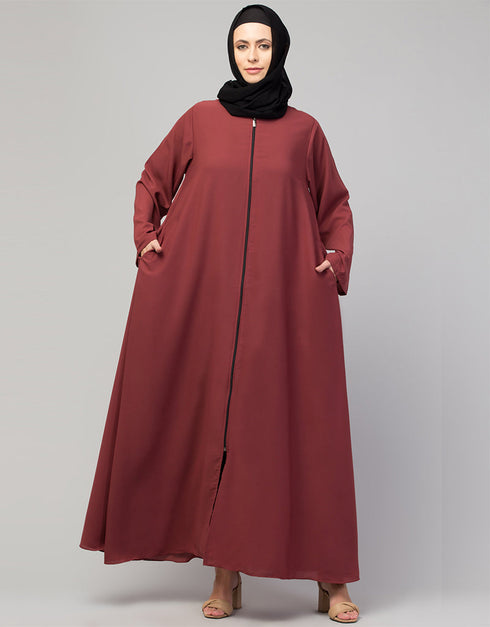 Islamic Simple Abaya with Front Closure for Everyday Use In the Shade Rust