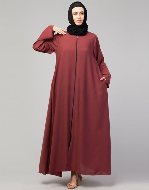 Islamic Simple Abaya with Front Closure for Everyday Use In the Shade Rust