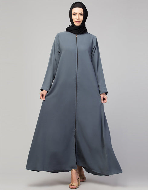 Arabic Basic Abaya with Zipper and Long Sleeves In the Color Grey
