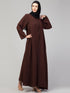 Women Basic Abaya with Long Sleeves and Front Zipper In the Shade of Brown