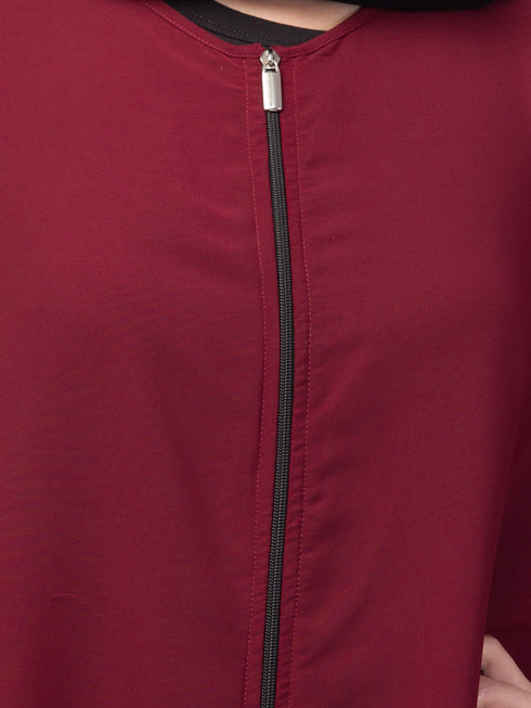 Muslimah Basic Abaya with Zipper for Everyday Life In the Color Maroon