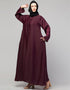 Chic Front-Open Zip Abaya for Daily Wear In the Shade Of Wine
