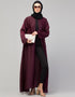 Chic Front-Open Zip Abaya for Daily Wear In the Shade Of Wine