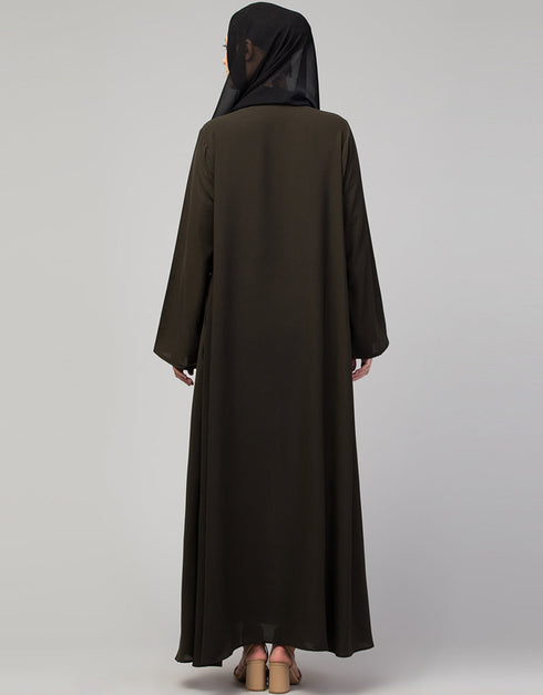 Modern Abaya with Detachable Zip for Modesty and Style In Shade of Olive