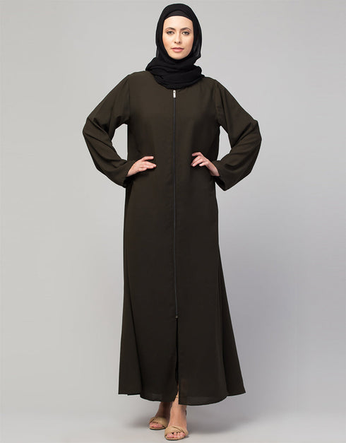 Modern Abaya with Detachable Zip for Modesty and Style In Shade of Olive