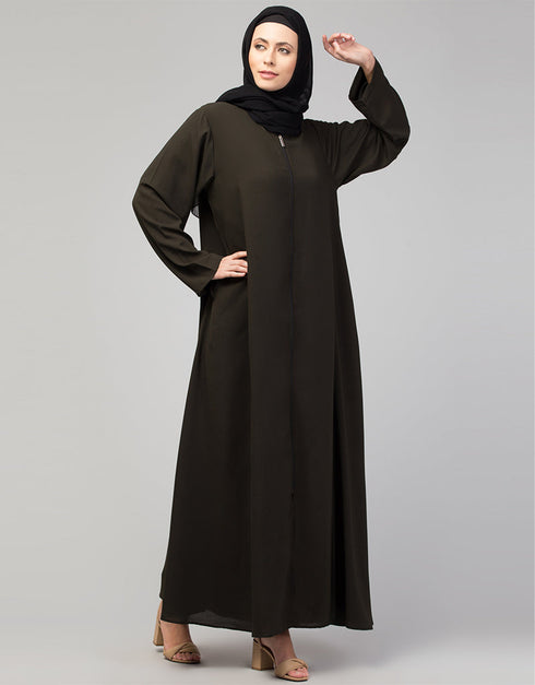 Modern Abaya with Detachable Zip for Modesty and Style In Shade of Olive
