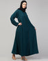 Dubai Long-Sleeved Abaya with Flared Hem for a Sophisticated Look In Color Teal Blue