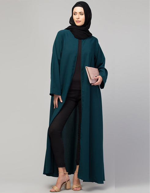 Dubai Long-Sleeved Abaya with Flared Hem for a Sophisticated Look In Color Teal Blue