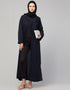 Modest Abaya with open front and coat-style collar In the Color Navy Blue
