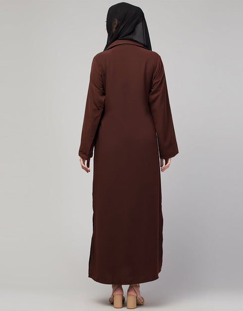 Islamic Abaya with coat collar and buttoned In the Color Brown