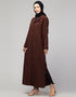 Islamic Abaya with coat collar and buttoned In the Color Brown
