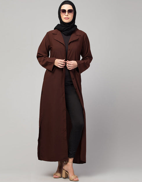 Islamic Abaya with coat collar and buttoned In the Color Brown