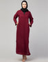Women Abaya with coat-style collar and self-fabric buttons In the Shade Maroon