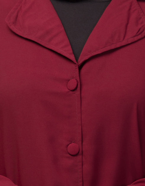 Women Abaya with coat-style collar and self-fabric buttons In the Shade Maroon