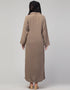 Muslimah Abaya with a coat-style collar and buttoned front In the Color Khaki