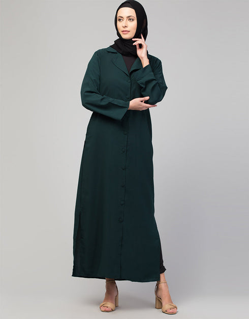 Chic Abaya with a coat collar and buttoned front in self-fabric In the Shade of Green