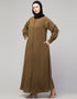 Modern Daily wear abaya with front opening and hidden placket in Color Gold