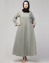 Dubai Abaya with front opening and hidden placket for everyday wear in Color Sage Green