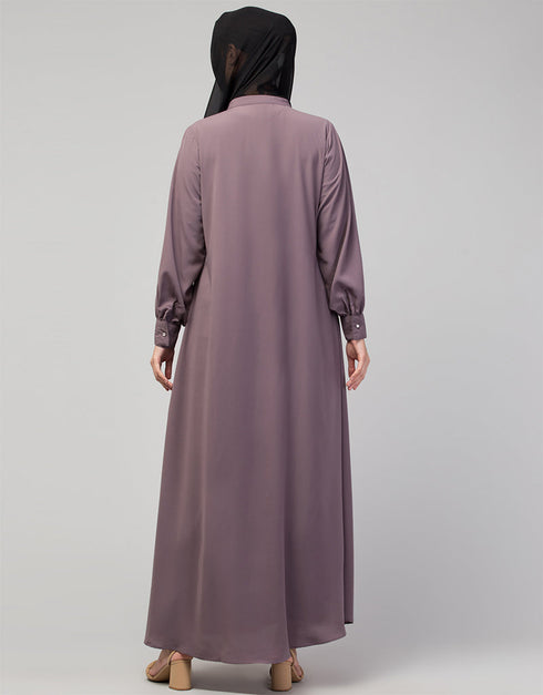 Muslim Abaya with a simple design and front opening In the Shade of Lt Purple