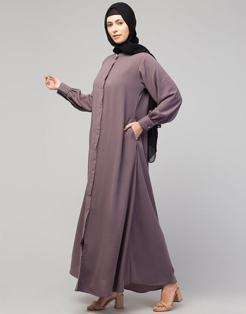 Muslim Abaya with a simple design and front opening In the Shade of Lt Purple