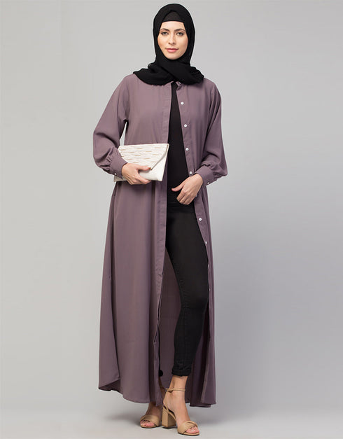 Muslim Abaya with a simple design and front opening In the Shade of Lt Purple