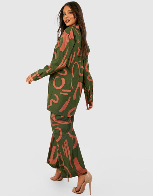 Designer Party Wear Readymade Co-Ords Set Green Korean Bsy Pant Shirt Close-up View